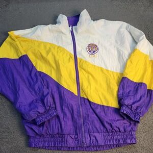 Vintage LSU Tigers Jacket Boys Large Purple Yellow NCAA Football Zip Red Oak 90s